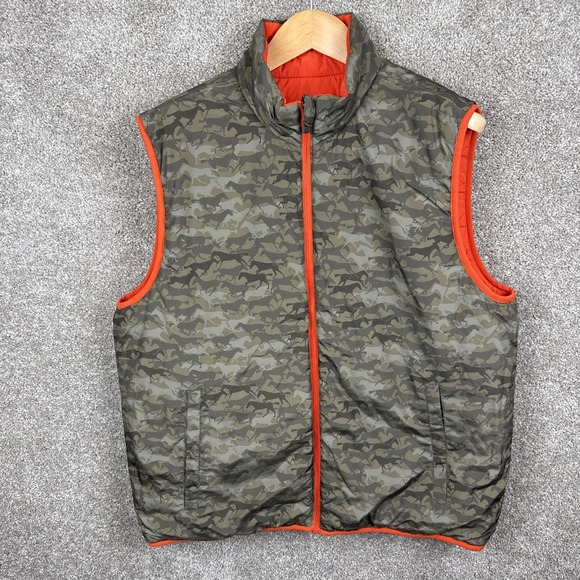 Brooks Brothers Reversible Horse Camo Puffer Vest Men's XL Green Hunting - Picture 1 of 9